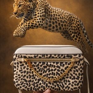 Michael Kors Leopard Print Crossbody Bag with Gold Chain